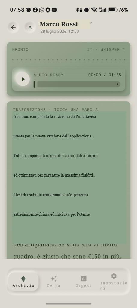 Player Audio e Trascrizione